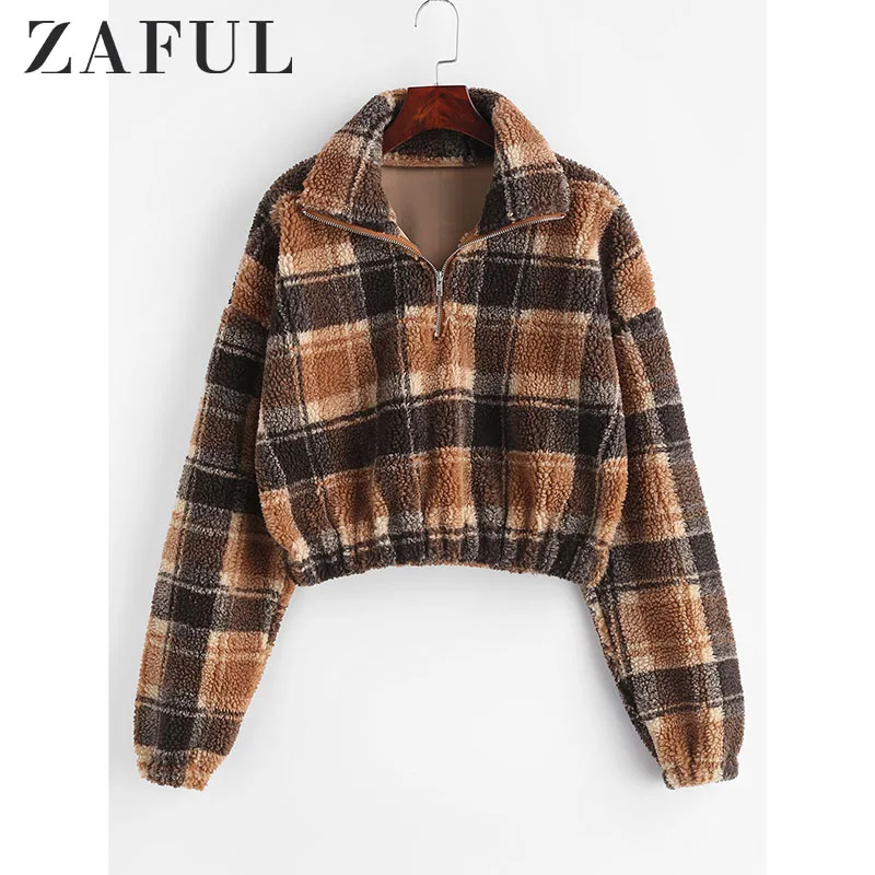 ZAFUL осень зима флис искусственный мех Плед толстовки для женщин молния Свободные