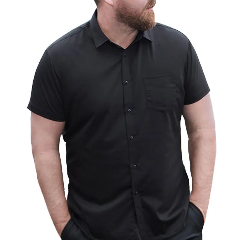 Черный MFERLIER летние мужские рубашки 5XL 6XL 7XL 8XL 9XL 10XL бюст 160 см плюс размер с коротким рукавом Блузы больших размеров для мужчин 4 цвета - Цвет: Черный