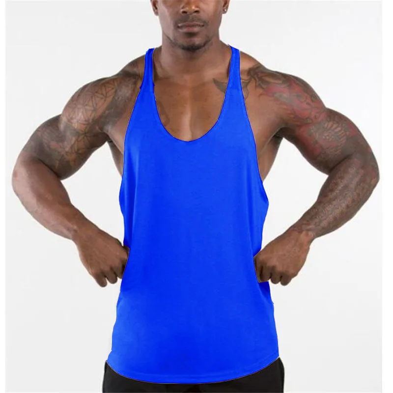 Muscleguys Gyms Singlets мужские майки без рукавов из хлопка, майка для занятий бодибилдингом и Спортивная майка для фитнеса, повседневная одежда - Цвет: Синий
