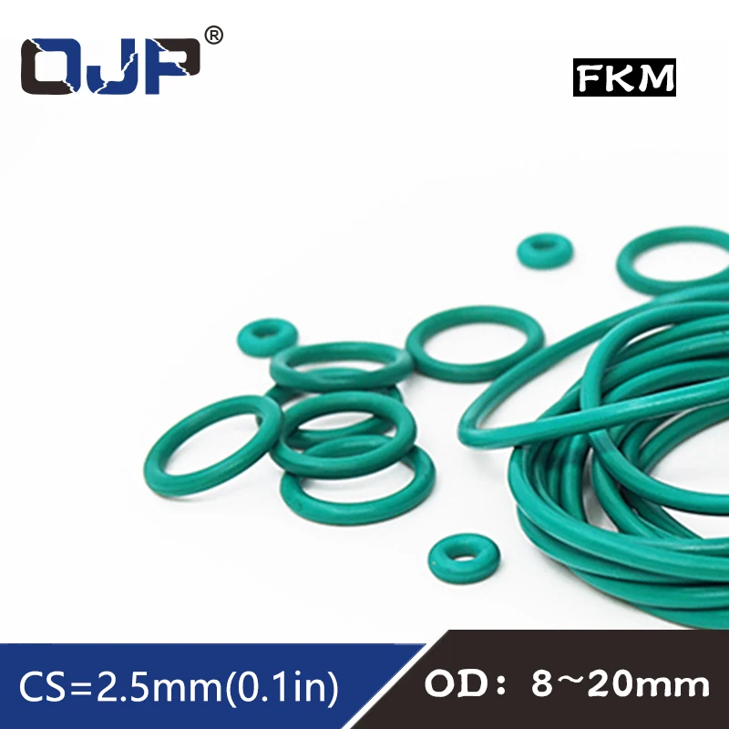 10PCS/lot Rubber Ring Green FKM O ring Seal OD8/9/10/11/12/13/14/15/16/17/18/19/20*2.5mm Thickness O-Ring Oil Ring GasketsWasher