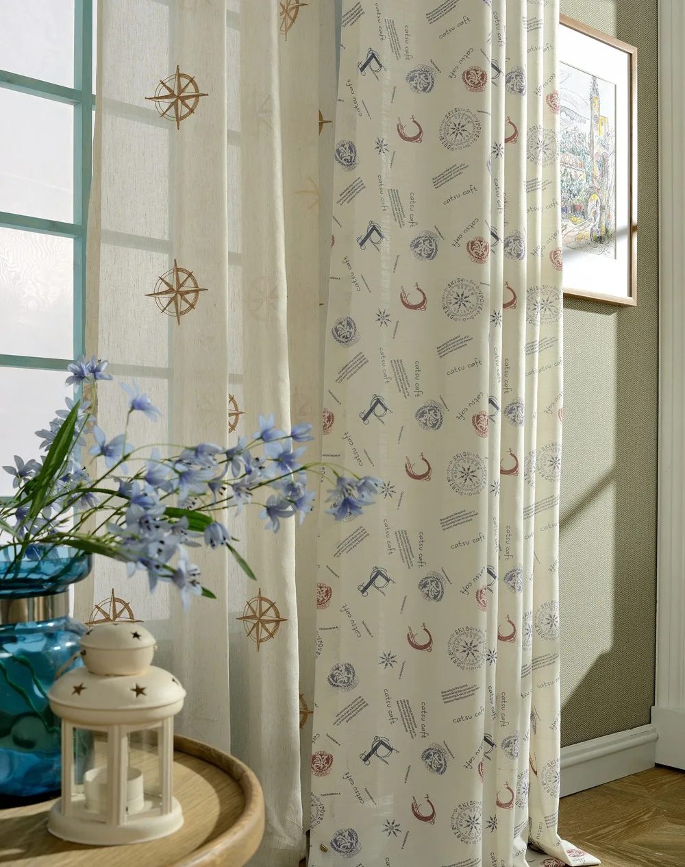 Тканевая занавеска с принтом для досуга окон в пасторальном стиле рисунком из