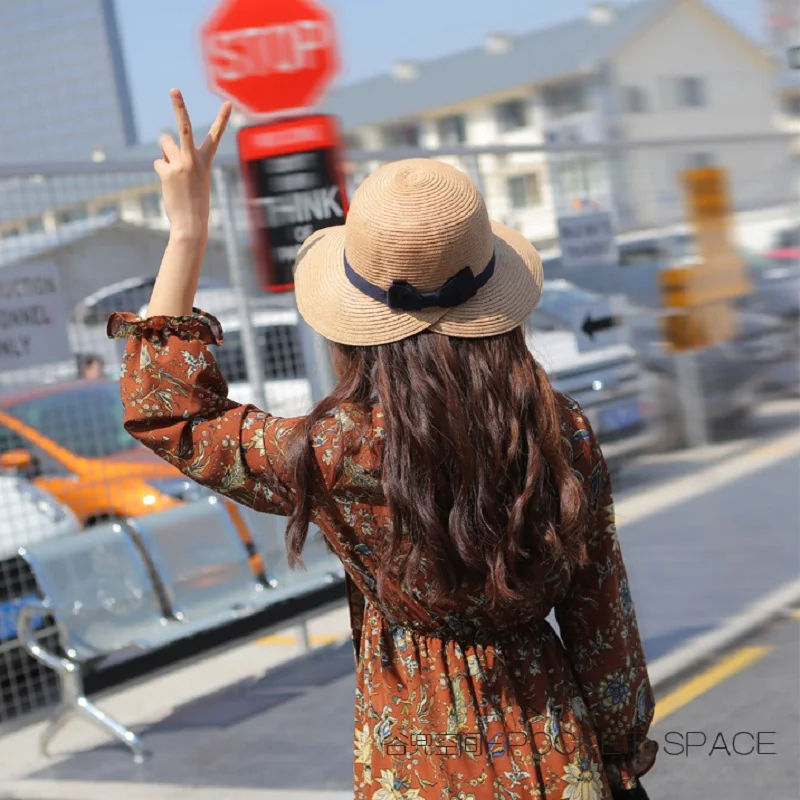 Панама женская Соломенная с бантом модная однотонная пляжная шляпа широкими