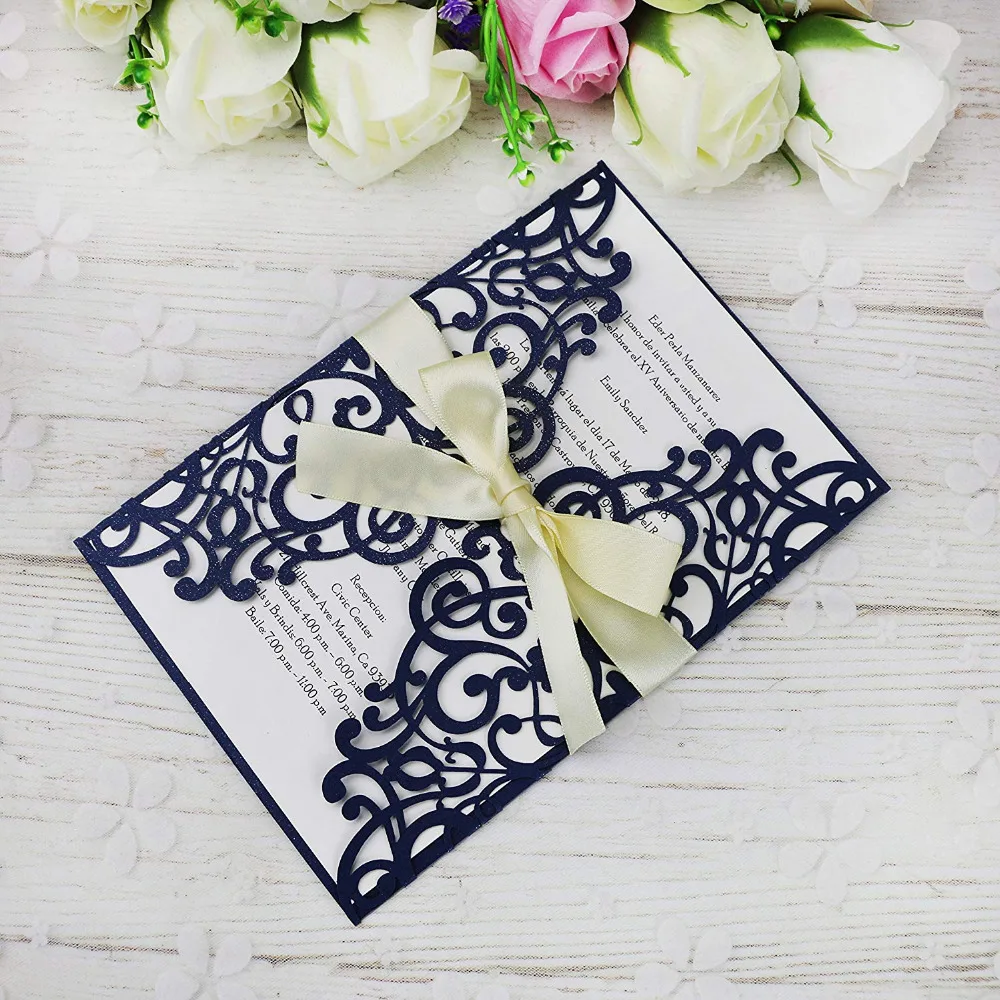 20 шт. свадебные пригласительные открытки с лентой|Открытки и приглашения| |