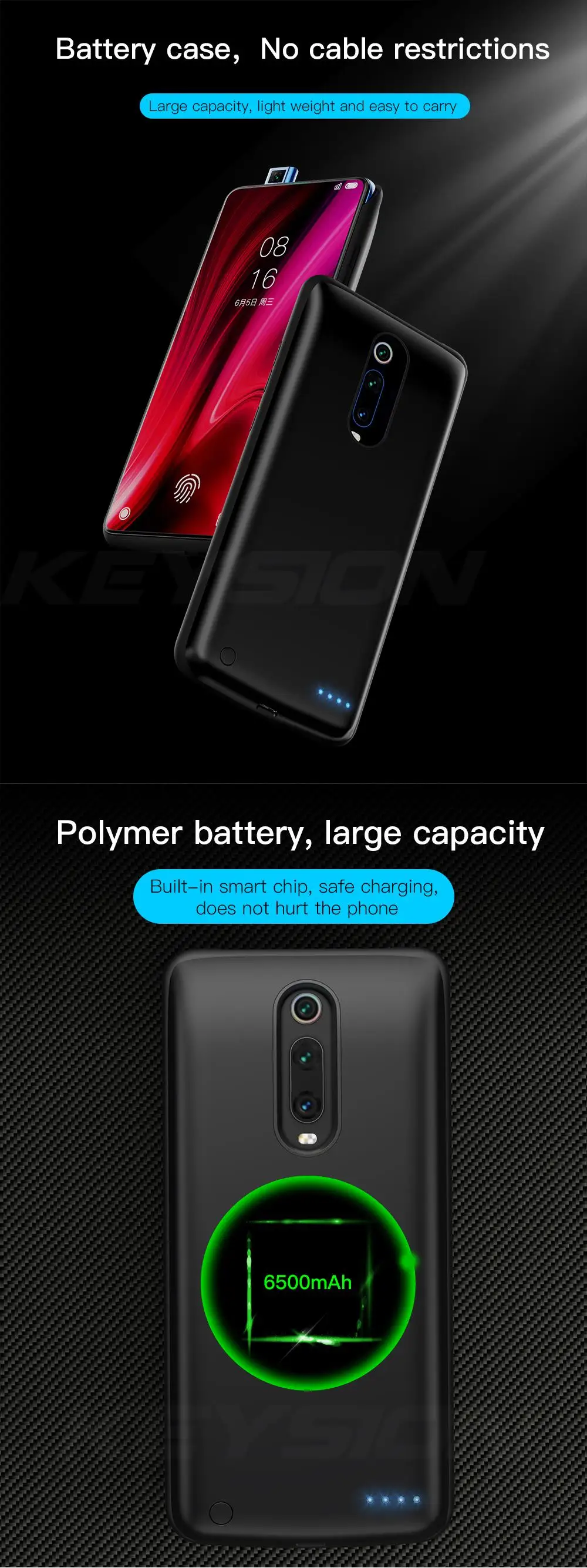 KEYSION 6500 мАч портативный чехол для аккумулятора для Red mi K20 K20 Pro аккумулятор power Bank чехол для зарядки для Xiaomi mi 9T mi 9T Pro