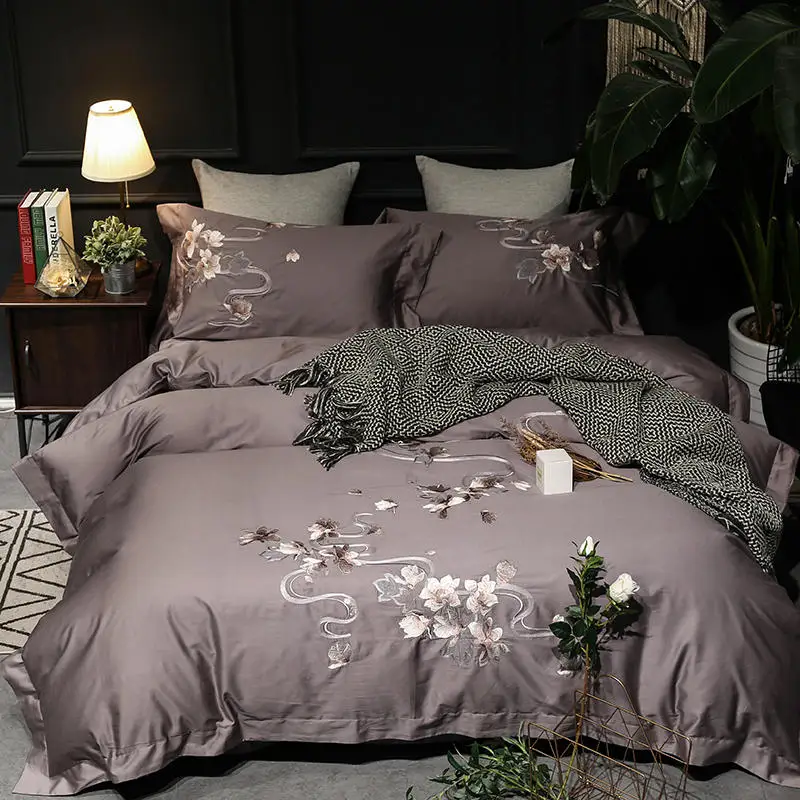 Коричневый серый queen King size Постельное белье Роскошные хлопчатобумажной