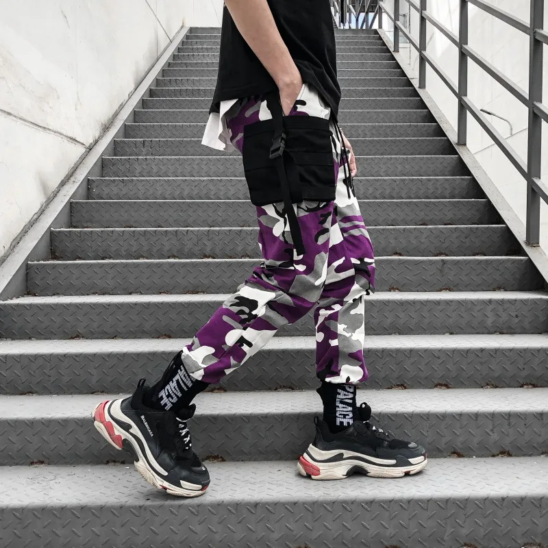 Камуфляжные Мужские штаны с высокой талией розовые камуфляжные в стиле милитари