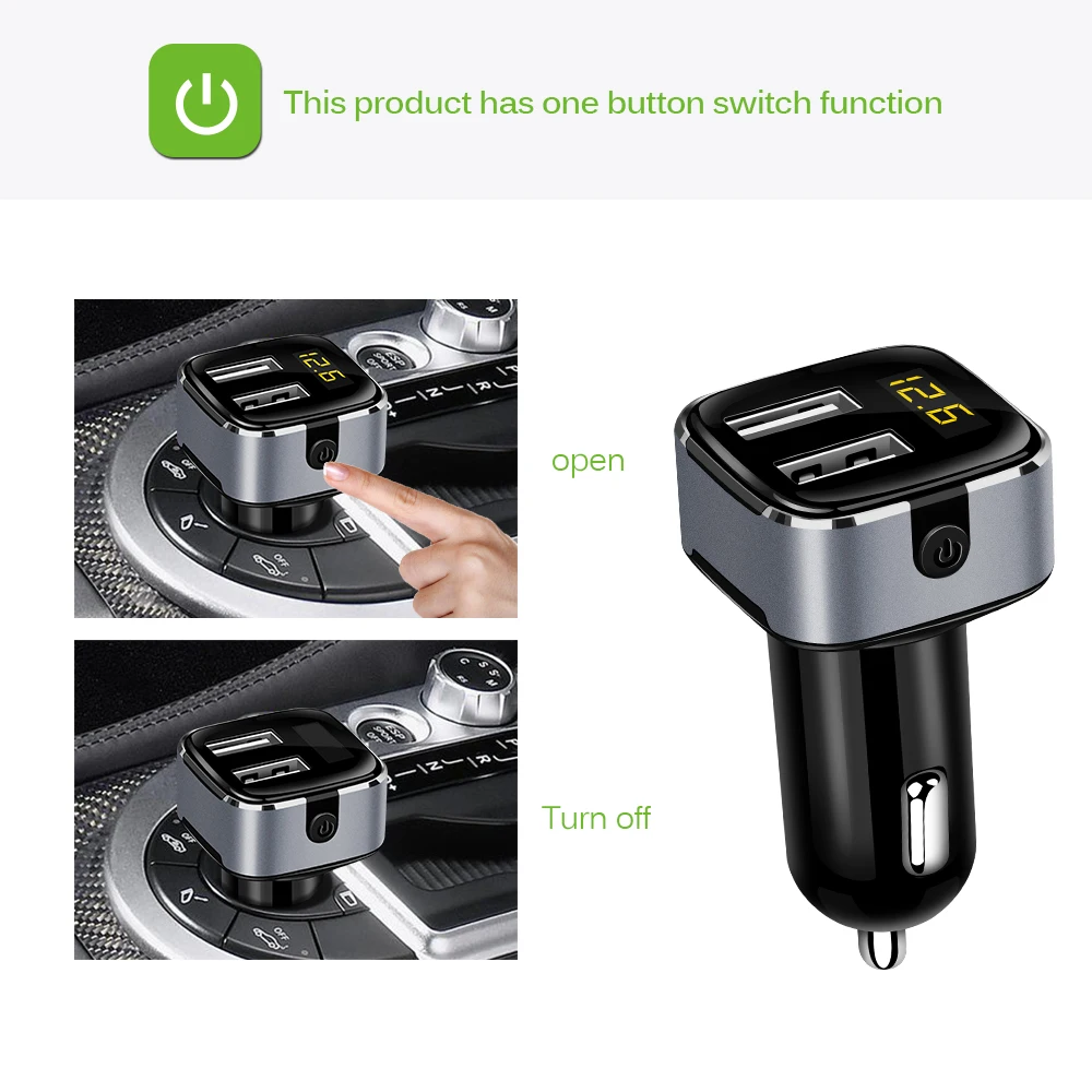 Автомобильное зарядное устройство Powstro 3.1A двойной USB Смарт-адаптер для быстрой зарядки с выключателем питания Вольтметр для обнаружения тока для iPhone iPad samsung