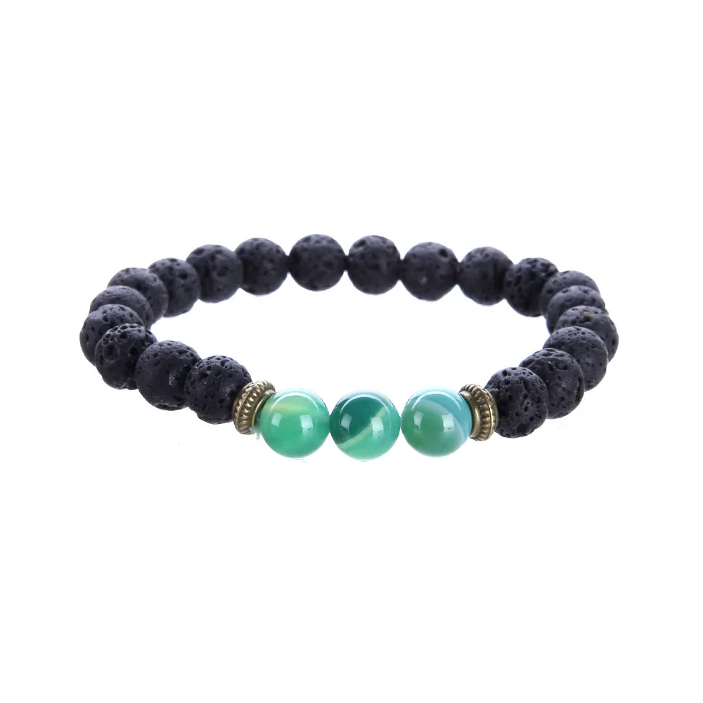 2018 новый мужской женский черный эластичный браслет с бусинами из лавы зеленый