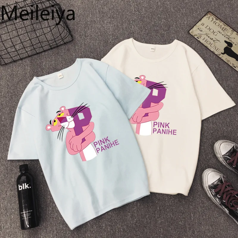 Женская футболка с принтом Розовая пантера Harajuku Kawaii свободная короткими