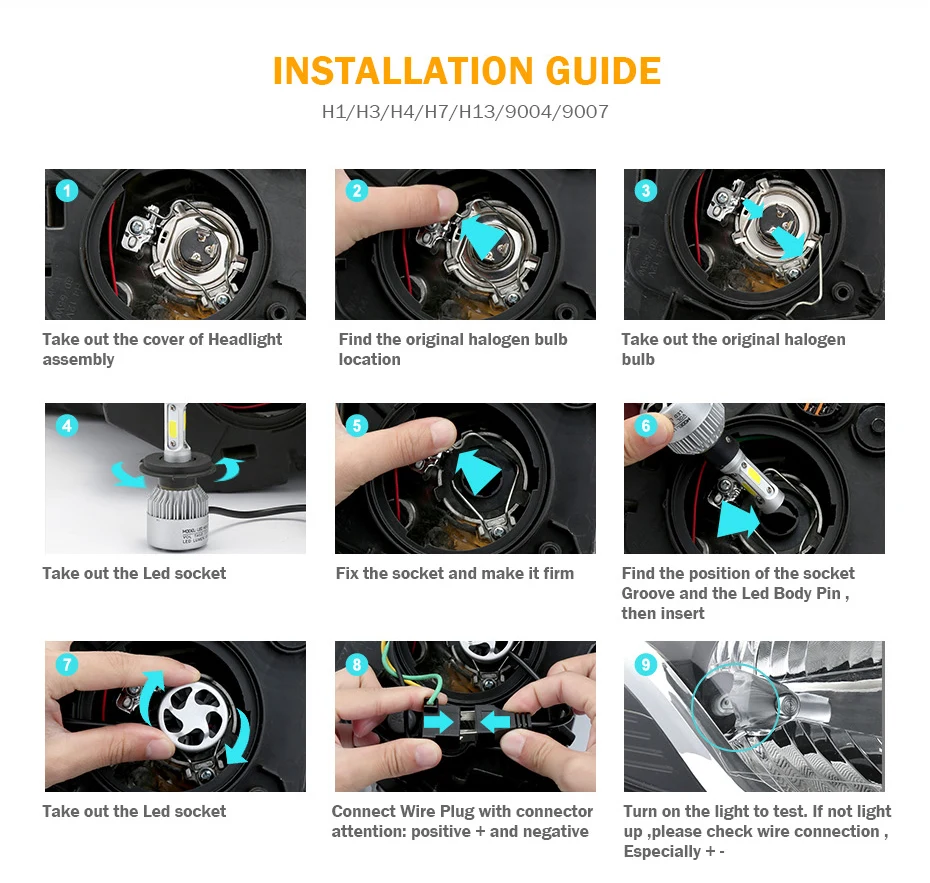 2 X H4 фар автомобиля 100W 10000LM H11 H1 9006 H7 светодиодный фары комплект высокий низкий