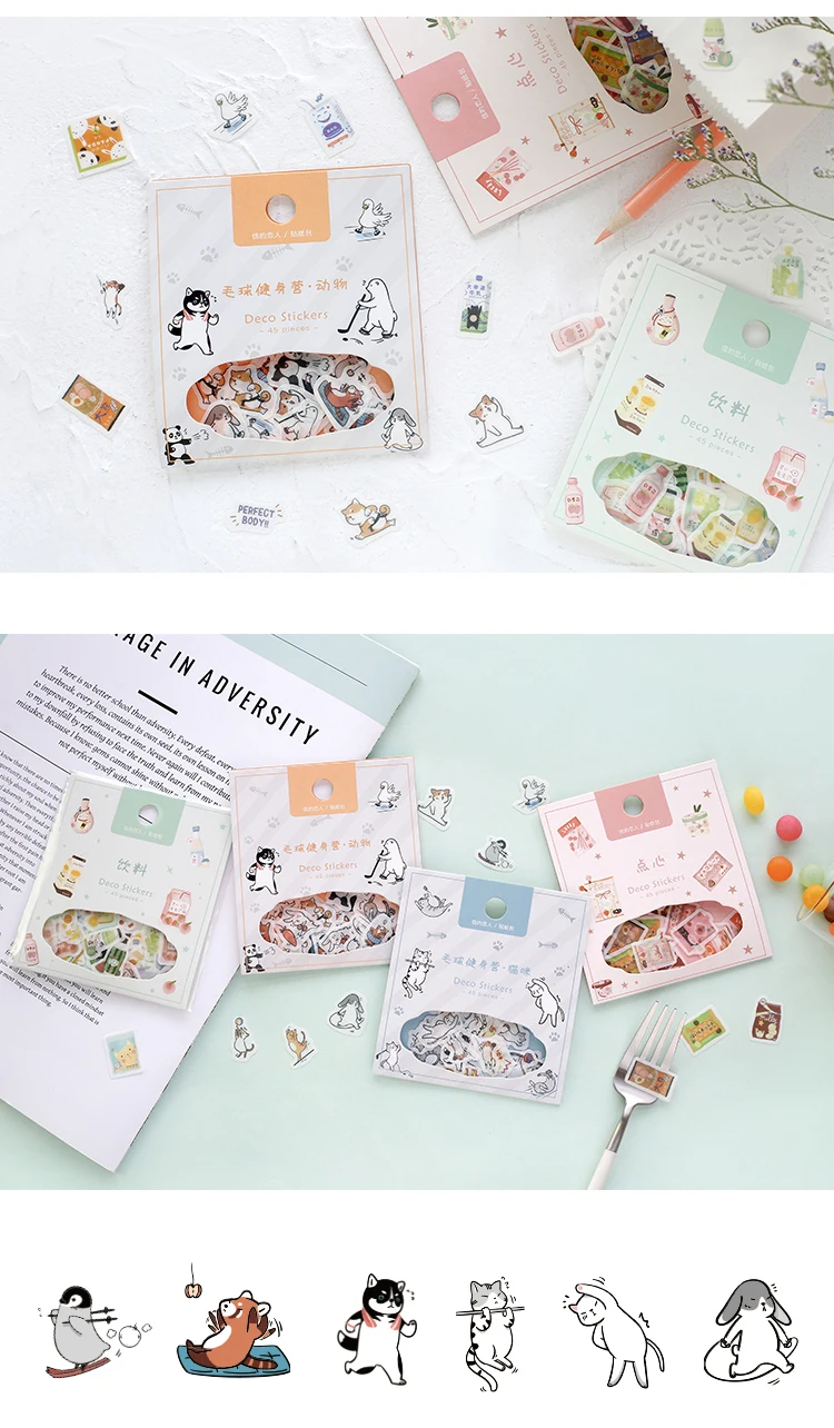 Милые животные, кот, едят и пьют, серия, Bullet Journal, декоративные наклейки, скрапбукинг, палочка, этикетка, дневник, канцелярский альбом