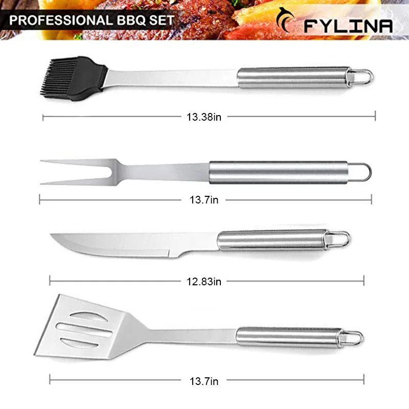 ICESTCHEF 6Pcs Stainless Steel Barbecue Tool Set Outdoor BBQ Grill Utensils Cooking Utensil Accessories With Carry Bag |