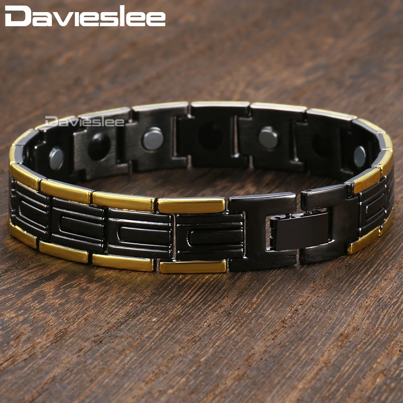 Davieslee энергии магнитный браслет для Для мужчин женский черный золото