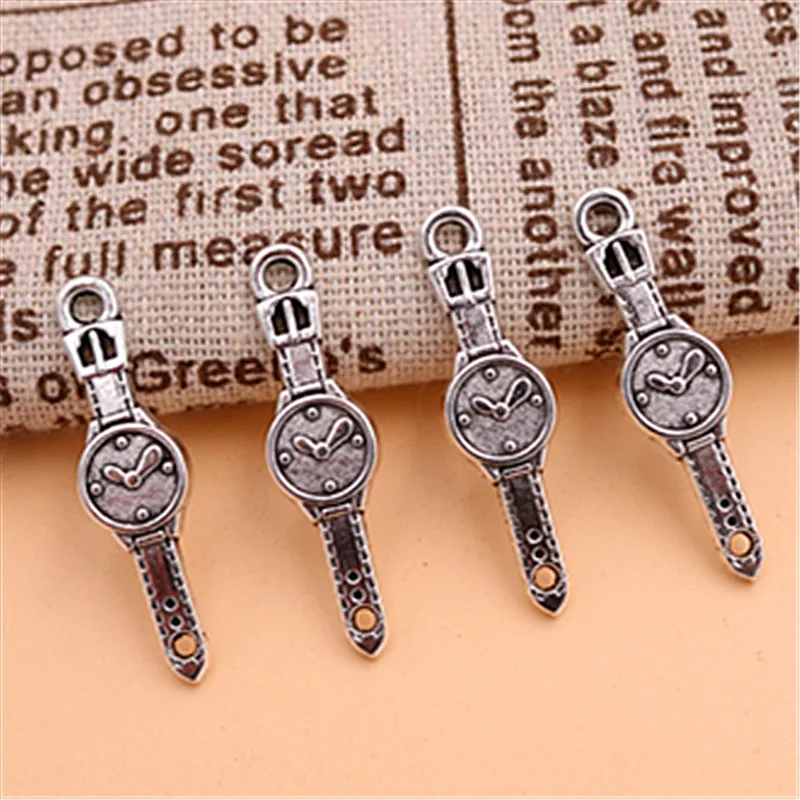 10pcs Antique Silver Color Retro Watch Charm Alloy Pendants Bracelet Key Chain DIY Metal Jewelry Findings 35*10mm A1434 | Украшения и