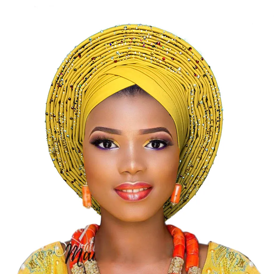 Новое поступление ASO OKE gele с бисером Африканский тюрбан для женщин