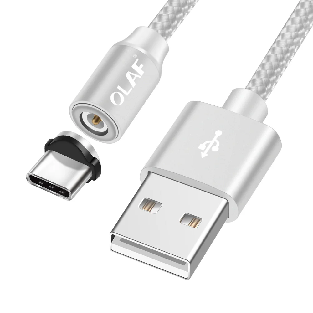 Магнитный кабель Олаф usb type C для samsung S9 S8 Plus для Xiaomi mi8 usb type C для huawei p20 lite/pro USB C шнур зарядного устройства - Цвет: sliver