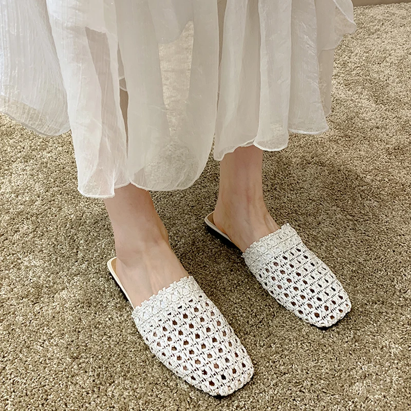 Женские летние богемные плетеные шлепанцы с вырезами Брендовые женские пляжные