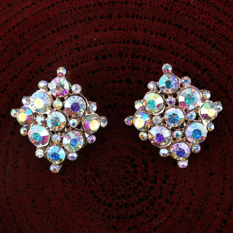 

50pcs/lot 2Colors Newborn Square Colorful Rhinestone Button As Handmade Accessories Flatback Bling Alloy Button For Decoration