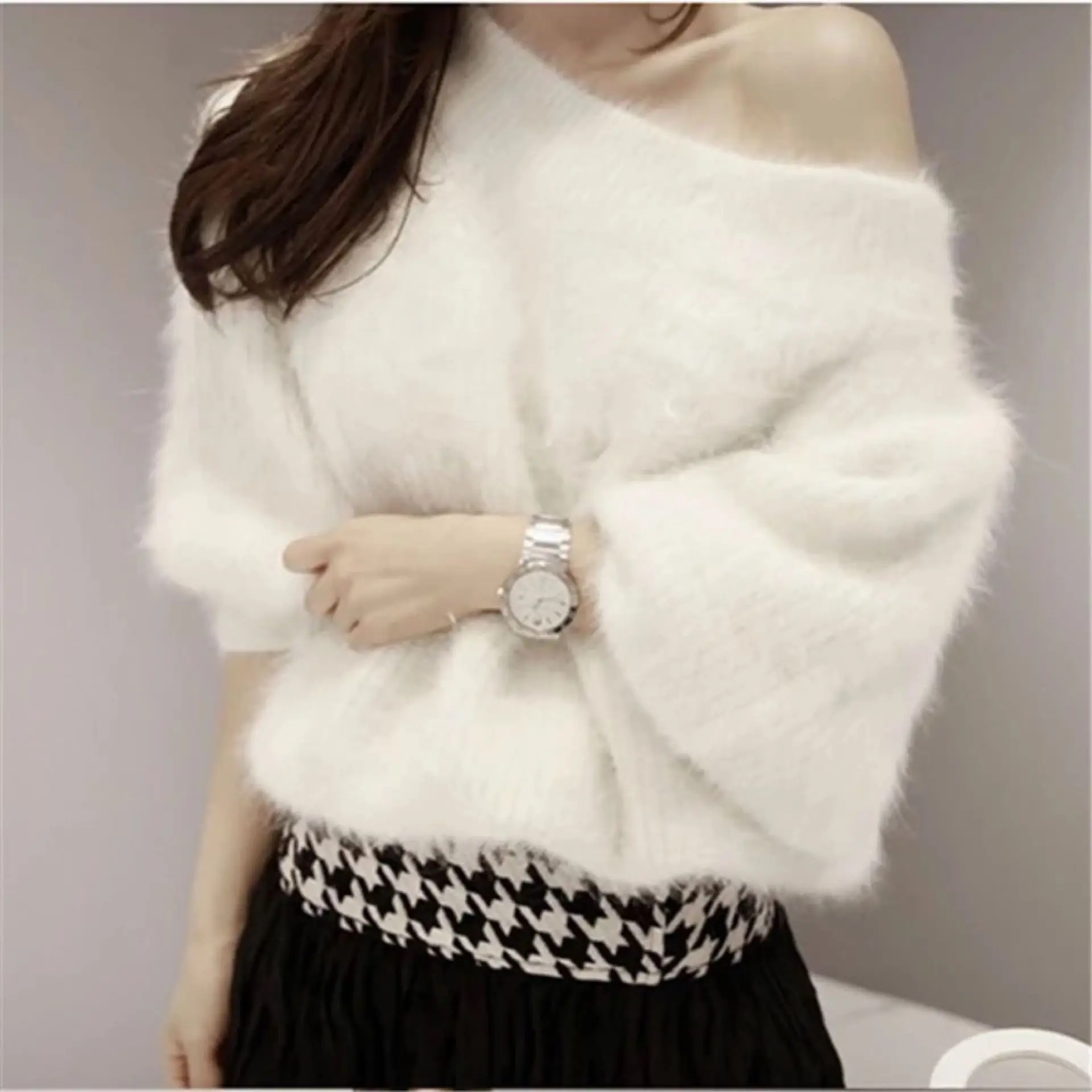 New Style Women Sweaters Slash Neck Lantern Sleeve Knitted Pullover Off Shoulder Female Jumper | Женская одежда
