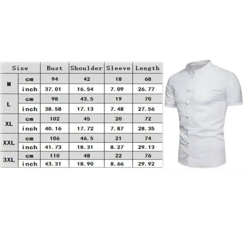 Men Slim Causal Fit Chinese Traditional Style Shirts Short Sleeve Casual shirt Solid Color Stand Neck | Мужская одежда