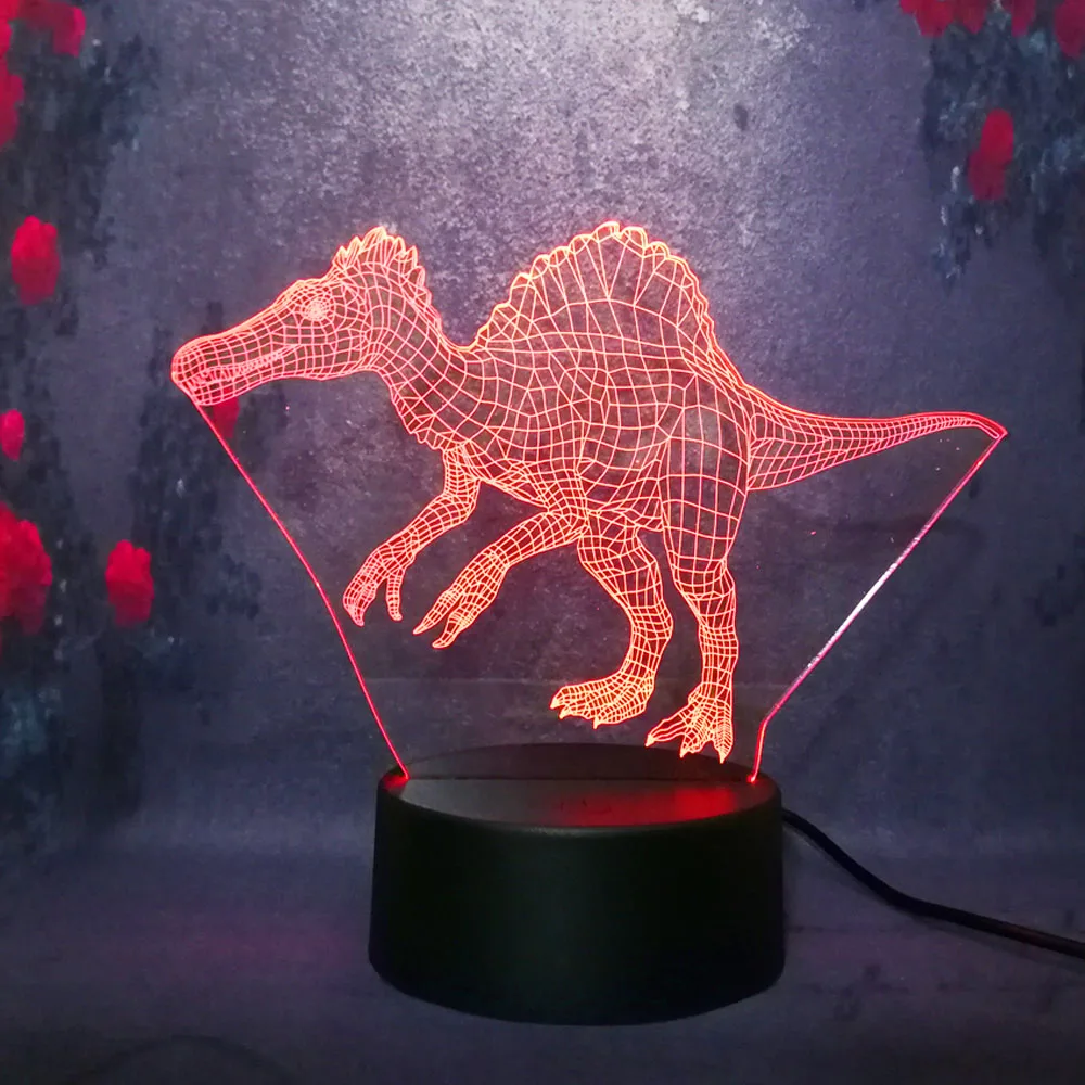 3D ночник Парк Юрского периода Динозавр Gigantspinosaurus 7 цветов Изменение