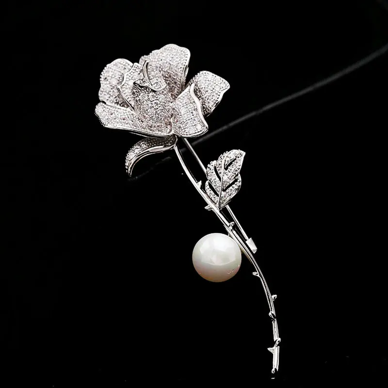 Женская Брошь в виде Розы SINZRY с фианитом