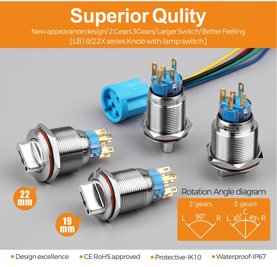19 мм 22 мм из нержавеющей стали 9v 12v 48V 3A IP67 ручка переключателя