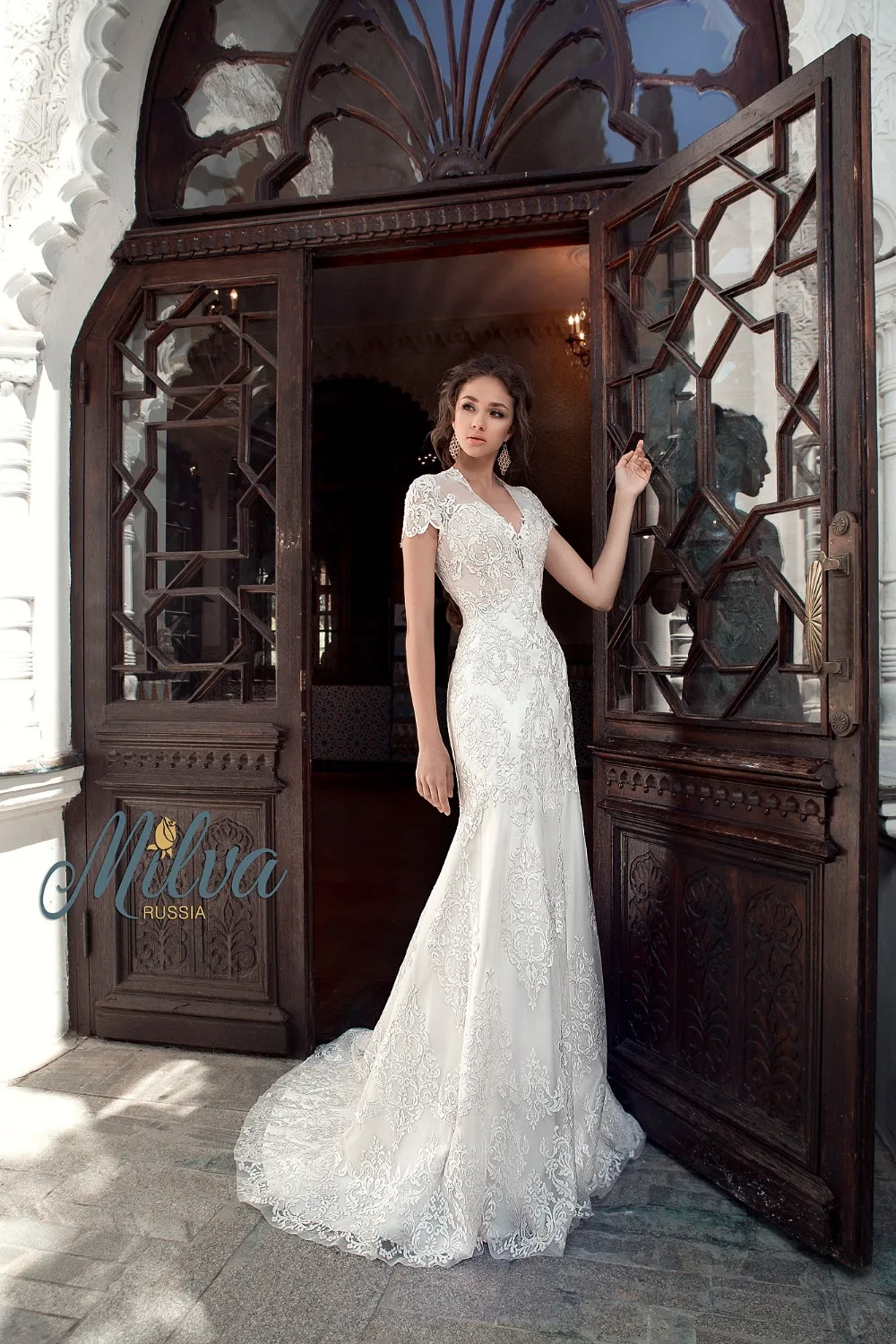 Stylish Vintage Lace Wedding Dress 2017 Corset Back Sweep Train Mermaid Gowns V Neck vestido de casamento | Свадьбы и торжества