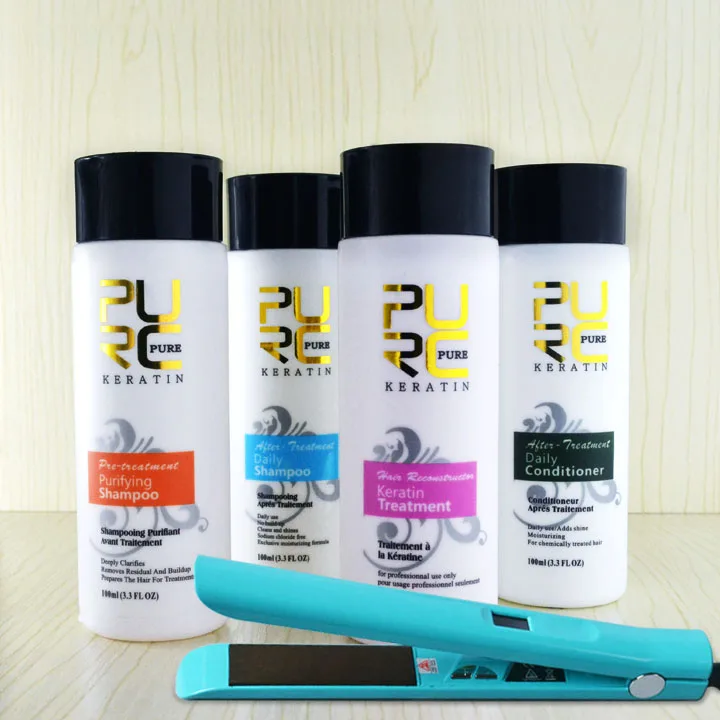 Brazilian keratin treatment set 100ml x 4 bottles hair care products get one piece flat iron Repair damaged and straighten | Красота и