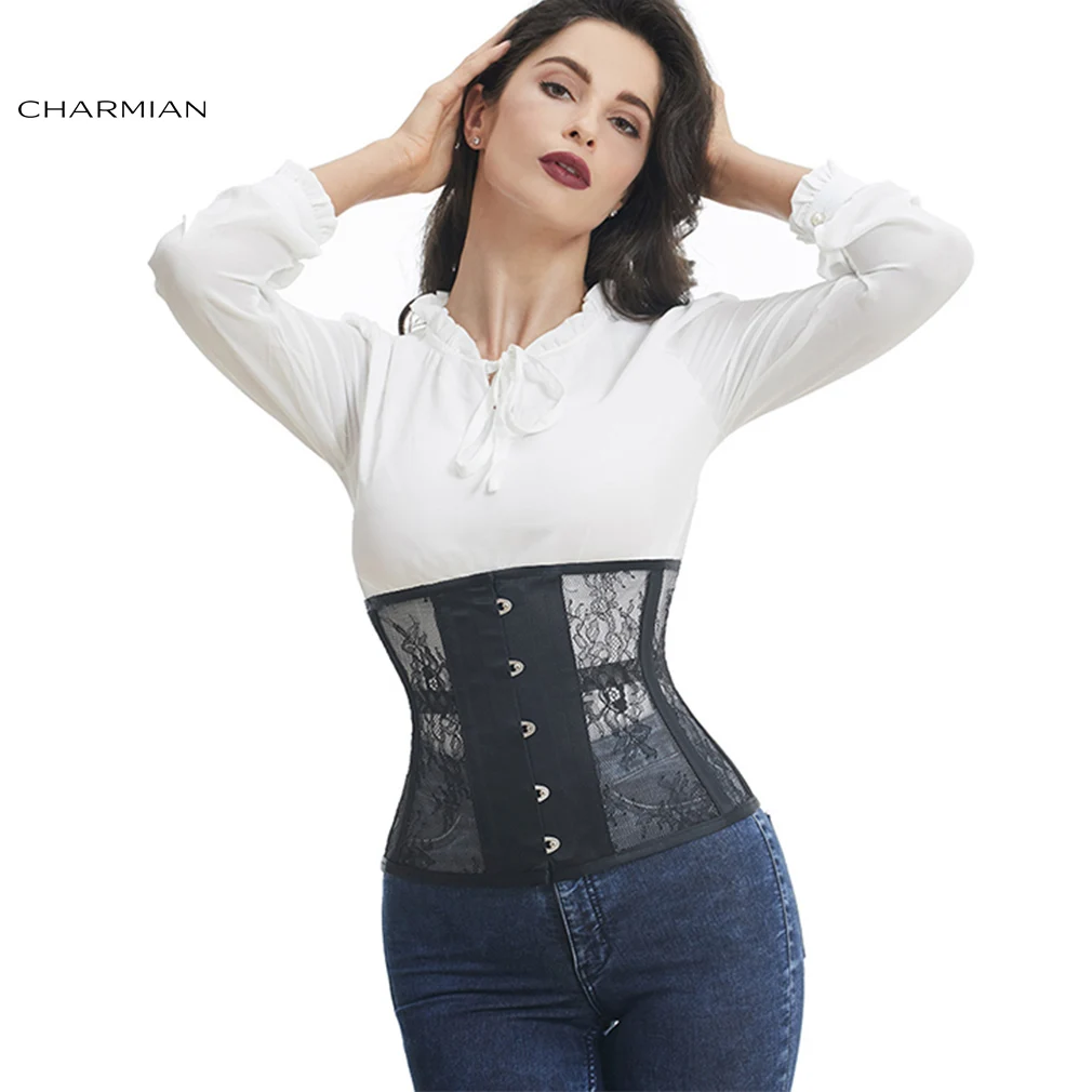 Женский корсет Charmian черный/белый со стальными костями в стиле ретро готический