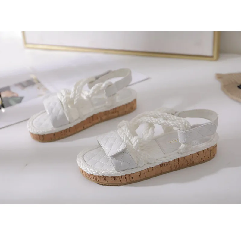 Белый summer new women's platform sandals flat Women Shoes Sweet Lace-up Women's Open Toe Sandals Roman Mixed Color Shoes - Цвет: Белый