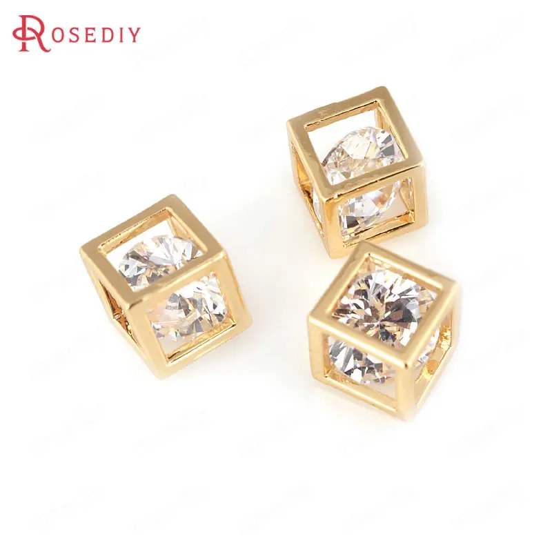 

6PCS 5MM 6MM 8MM 24K Champagne Gold Color Plated Brass with Zircon Cube Charms Pendants High Quality Diy Jewelry Accessories