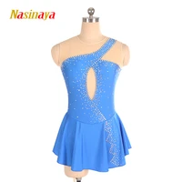 costume figure skating dress customized competition ice skating skirt for girl women kids colorful blue sleeveless