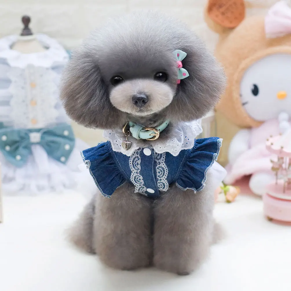 2017 Small Dog/CatPriness Lace Dress Pet Denim with Bow Tutu Skirt Yorkie Chihuahua Clothes |