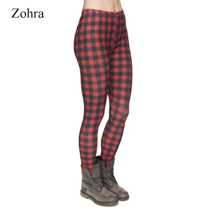2017 Zohra Red Plaid Pattern Style Comfortable Black Trouser Women Leggings High Quality 100% Brand New Stretchy Pants |