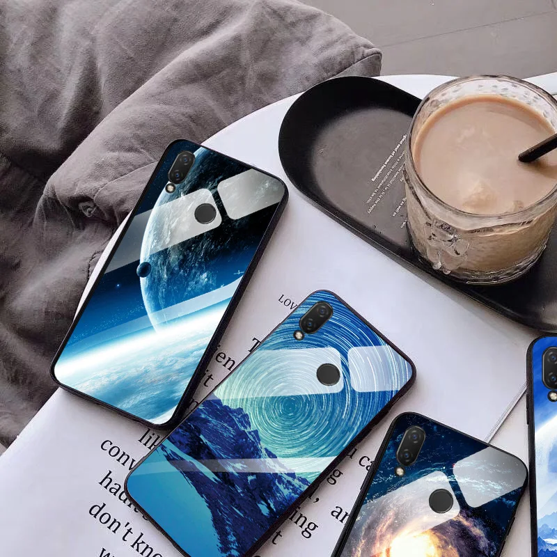Цветной чехол из закаленного стекла с планетой для huawei Honor 8C 8s 8x 8a задний бампер 8X