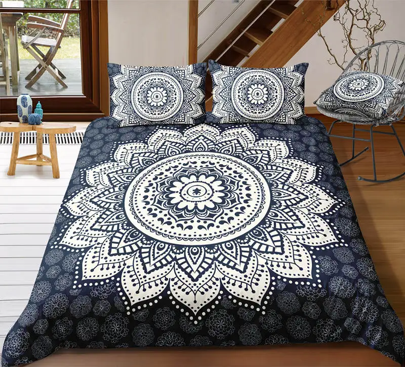 6 3D Bohemian Bedding Set Floral Paisley Pattern Duvet Cover Set Sky Blue Mandala Bedspread - Цвет: 6