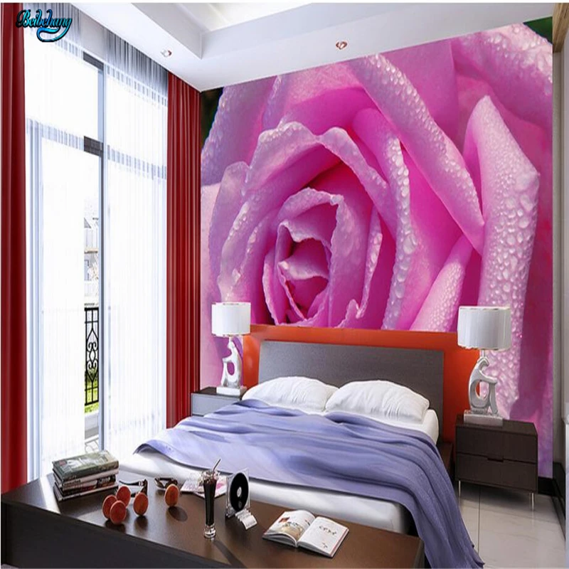 

beibehang Customized Wallpapers HD Bloom Water Drops Rose Roses Bedside Background Wall Decorations