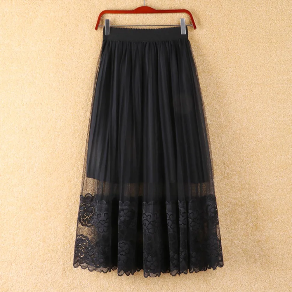 Лето 2018 Новый Для женщин юбки плиссе высокой талией вырезать волны сетки