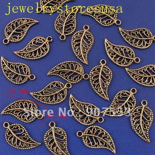 

60pcs bronze tone pave leaf charms findings H0585