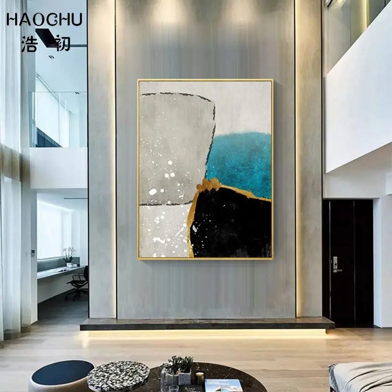 Сине-черный абстрактный цветной блок HAOCHU геометрическое украшение картина