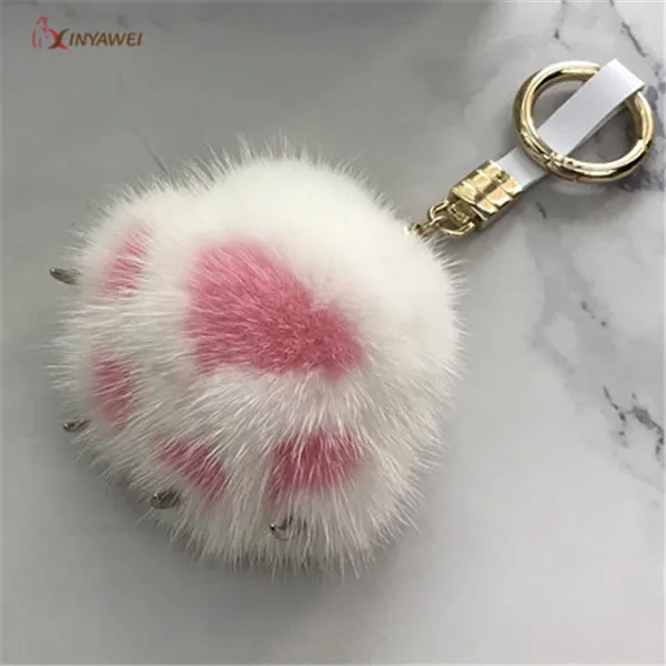 Pink 9 Цвет брелок реального норки кошка лапой брелок помпон мех брелки на мешок милый пушистый кулон Аксессуары; - Цвет: Pink