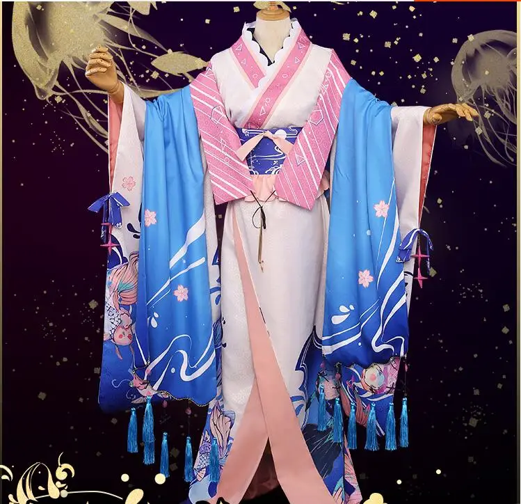 Tomoyo Аниме карточка Captor Sakura Косплей золотой и рыбный Сакура/дадуджи Томойо кимоно Косплей Костюм подарок на Хэллоуин веер искусство - Цвет: Tomoyo