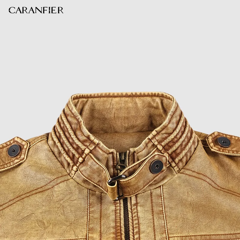CARANFIER 6XL мужская куртка из ПУ кожи кожаная Осенняя приталенная мотоциклетная