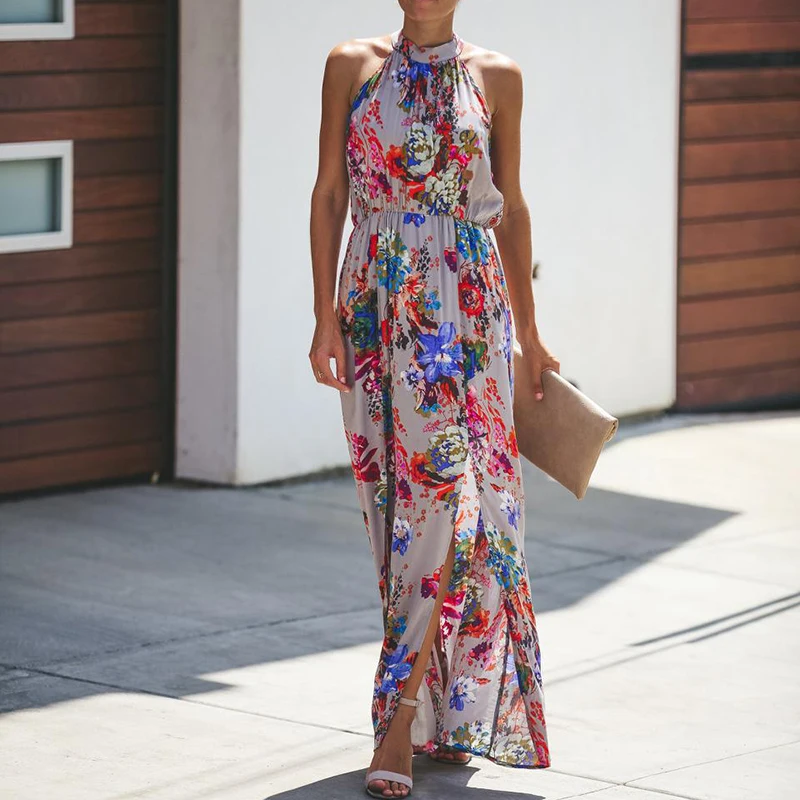 Макси Длинный пляжный сарафан с цветочным принтом летнее повседневное женское