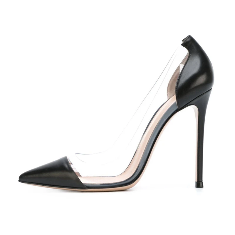12CM Heel Height Женские туфли-лодочки на высоком тонком каблуке из прозрачной кожи; пикантные женские туфли принцессы с острым носком; кожаные туфли для вечеринок; большие размеры; C028A - Цвет: 12CM Heel Height