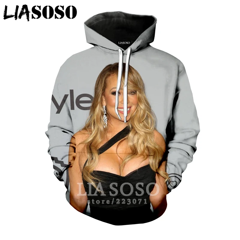 LIASOSO 2019 Winter New Fashion Men Women 3D Print Singer Mariah Carey Hoodie Unisex Long Sleeve Top Sweatshirt Pullover A177-05 | Мужская