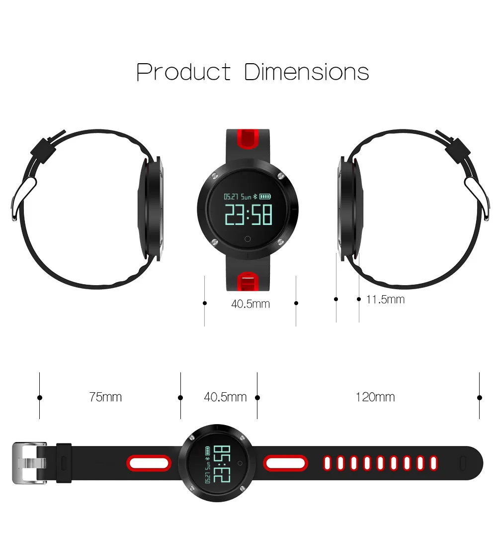 

JingTider DM58 Smart Bracelet Heart Rate Monitor Bluetooth Smart band Blood Pressure Fitness Tracker Wristbands Waterproof IP67