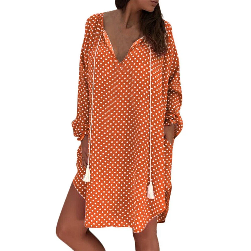 Summer Women Dress 2019 Sexy Dot Print Long Sleeve Ladies Dresses Casual Woman Party Night Clothes Plus Size | Женская одежда