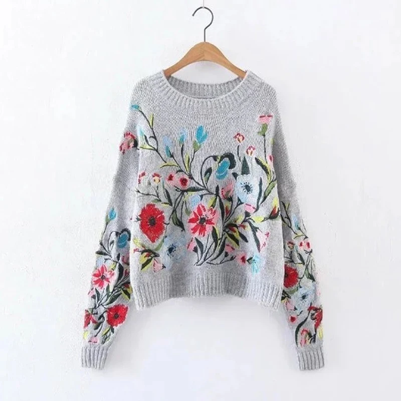 CHICEVER Spring Embroidery Floral Women Sweater Jumper Top Long Sleeve Pullovers O neck Female Sweaters Clothes Fashion Korean Женская
